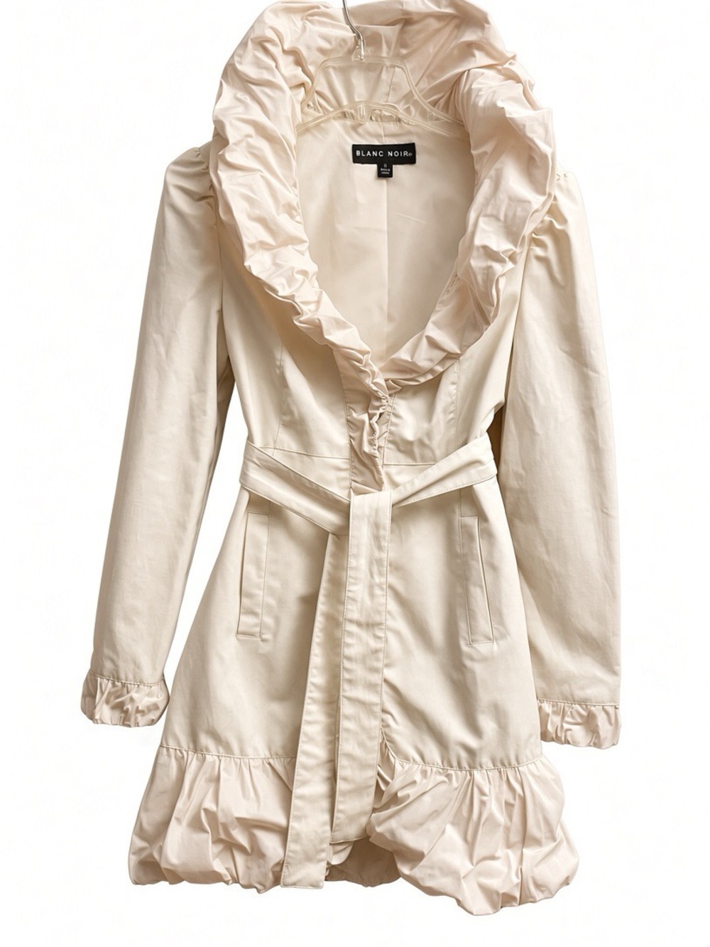 blanc noir Cream Ruffle-Trim Trench Coat